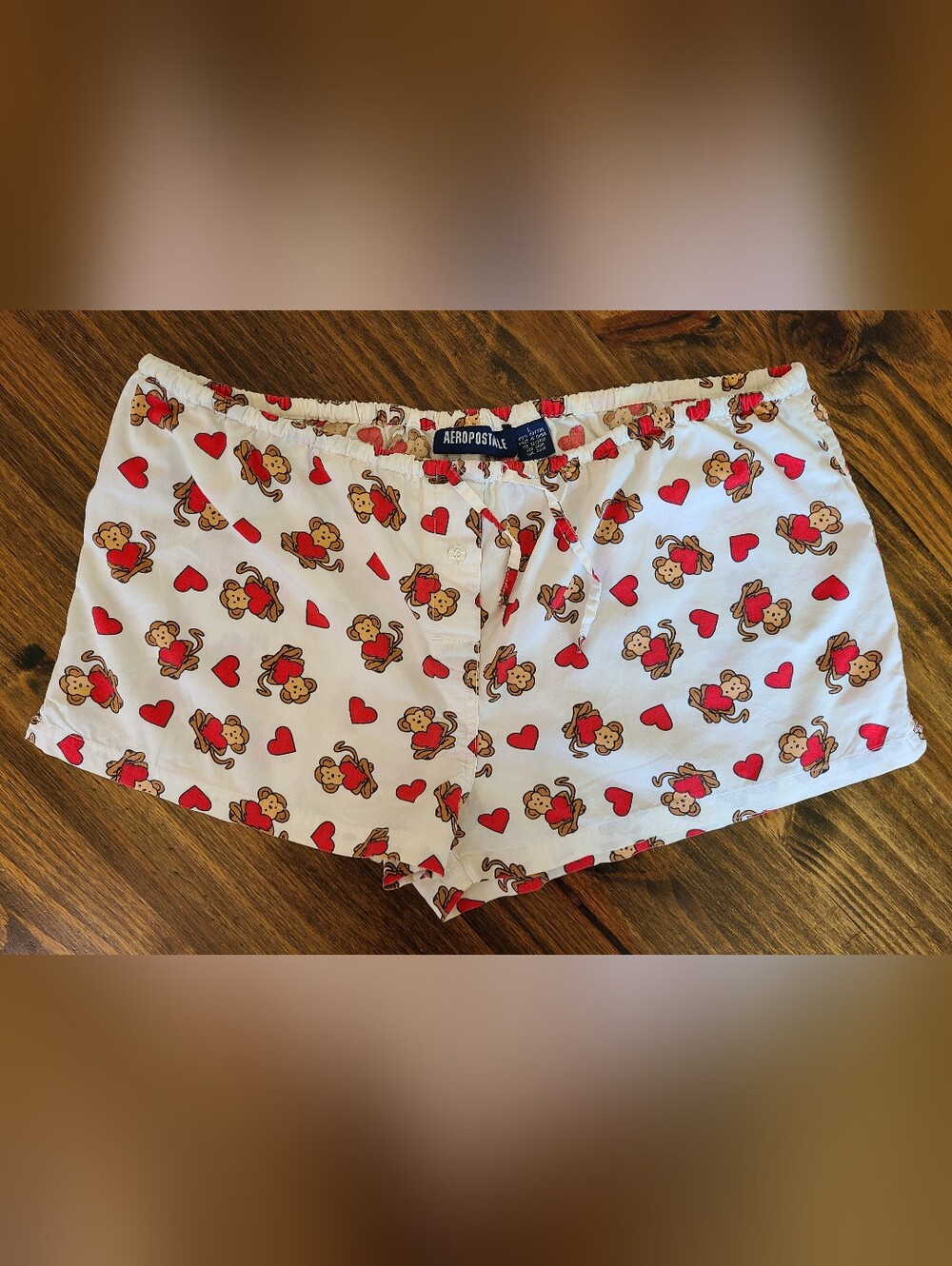 VINTAGE Early 2000s - Aéropostale White Cotton Monkey & Heart Print Boxer Shorts